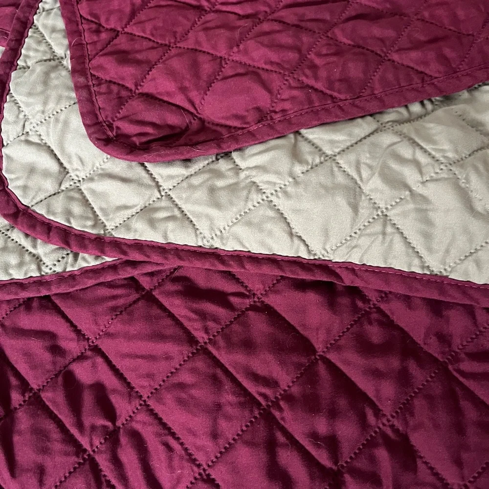 Reversible Burgundy and Beige Quilted Chair Recliner Cover